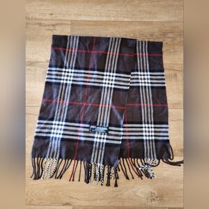 100% Cashmere Made In Scotland Brown Plaid Long Scarf 68x12in